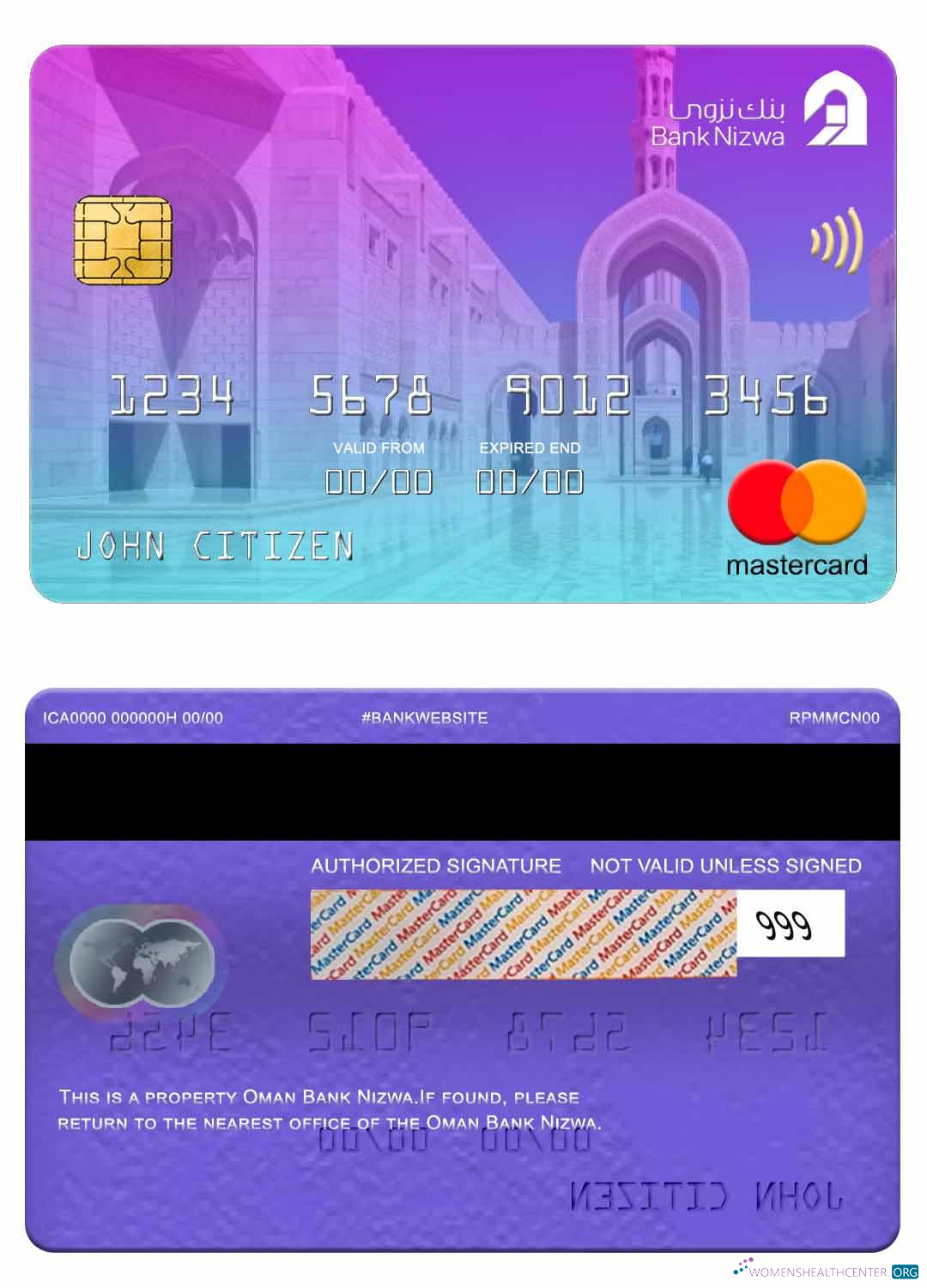 Download Oman Bank Nizwa mastercard Photoshop template